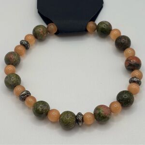 Elegant Green and Orange Beaded Bracelet